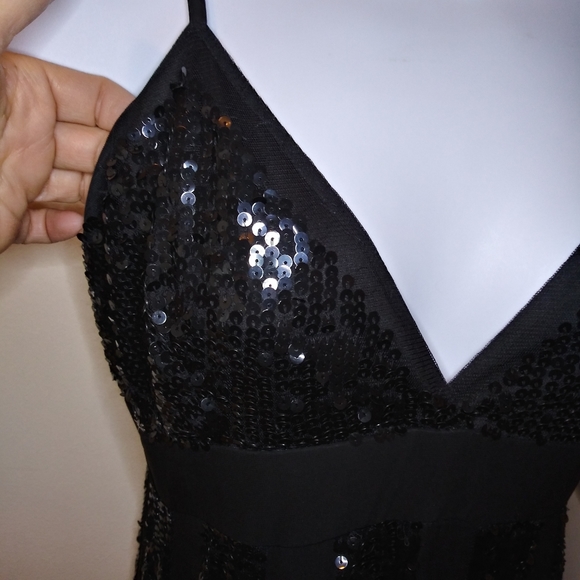 Vintage 90's/Y2K Marina Black Sequinned Chiffon Maxi Dress - Picture 3 of 16